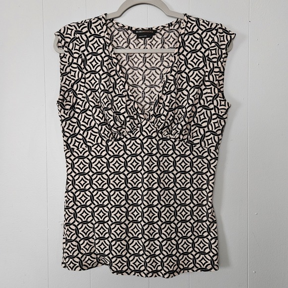 BCBGMaxAzria Tops - BCBGMAXAZRIA y2k Babydoll Top Women L Black Cream Empire Waist Corporate Goth